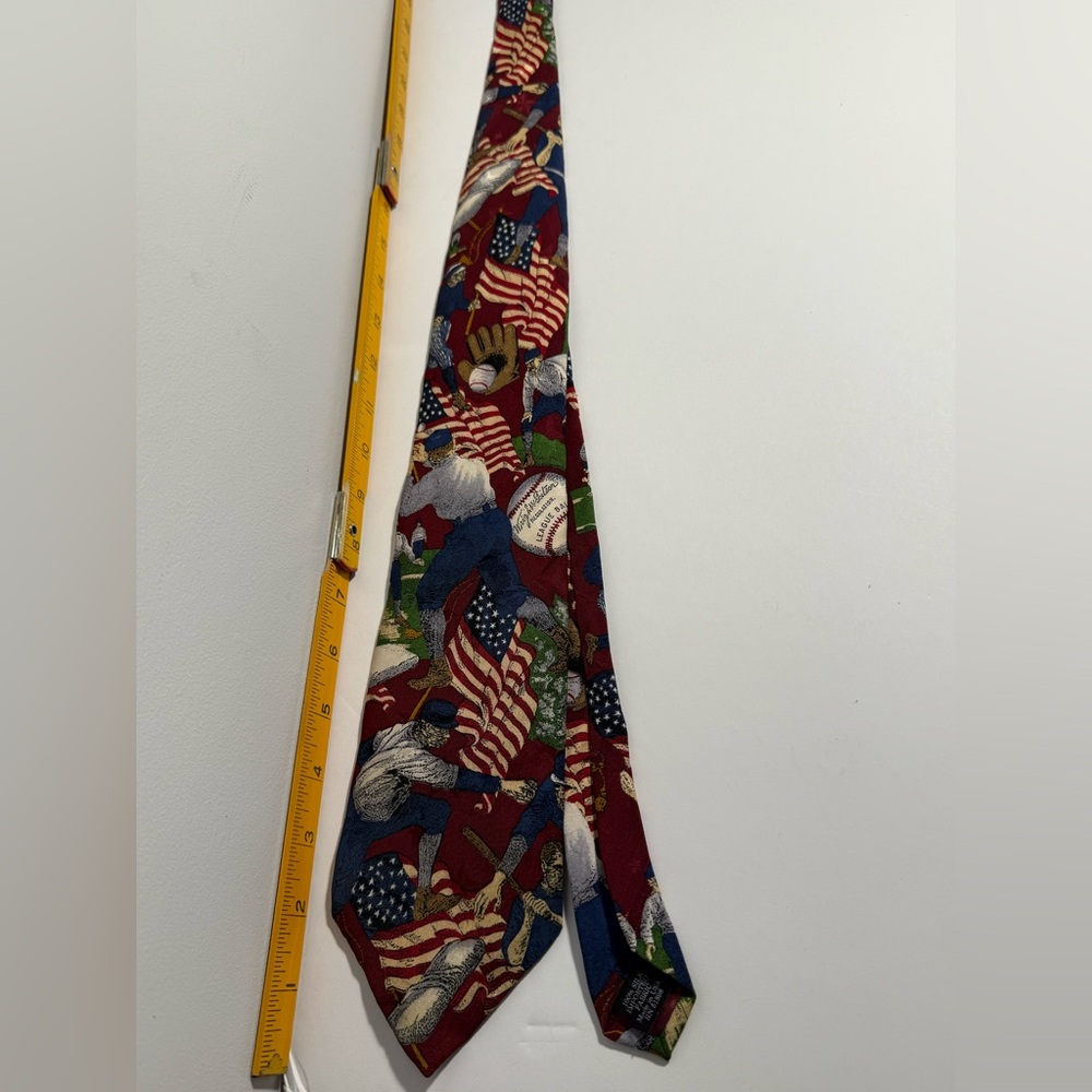 TIE with American Flags and Baseball design 
Silk by Tango